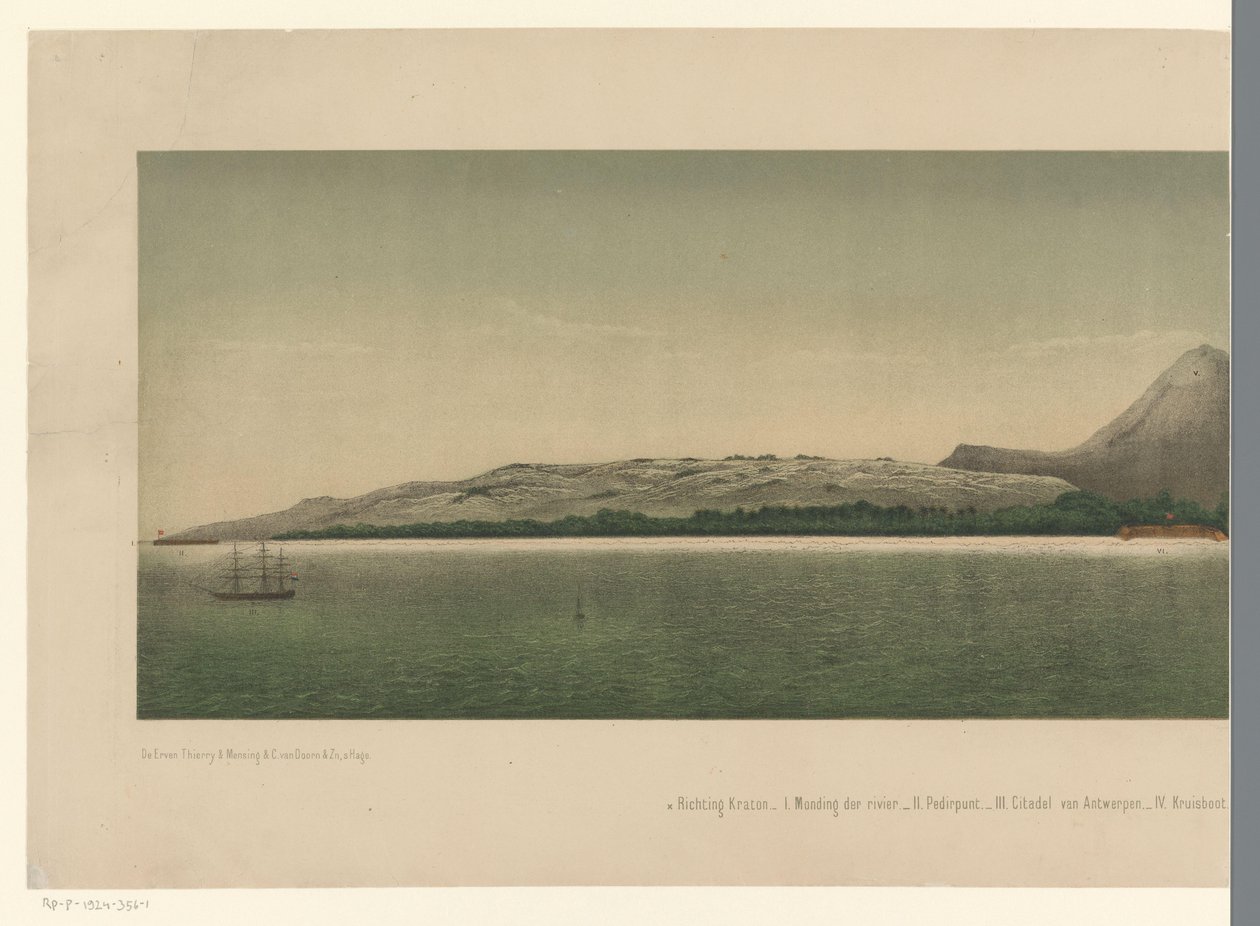 Birinci Aceh Seferi filosu ile Büyük Aceh sahilinin görünümü, birinci bölüm Büyük Aceh Yolu (nesne üzerindeki başlık) by C.A. Whitten