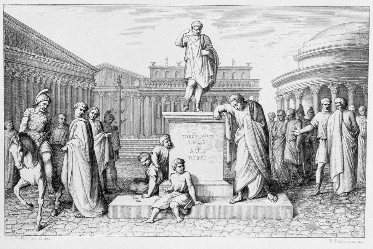 Gaius Gracchus Babasının Heykeli Önünde Ağlarken, B.Barloccini tarafından gravür, 1849 by C.C Perkins