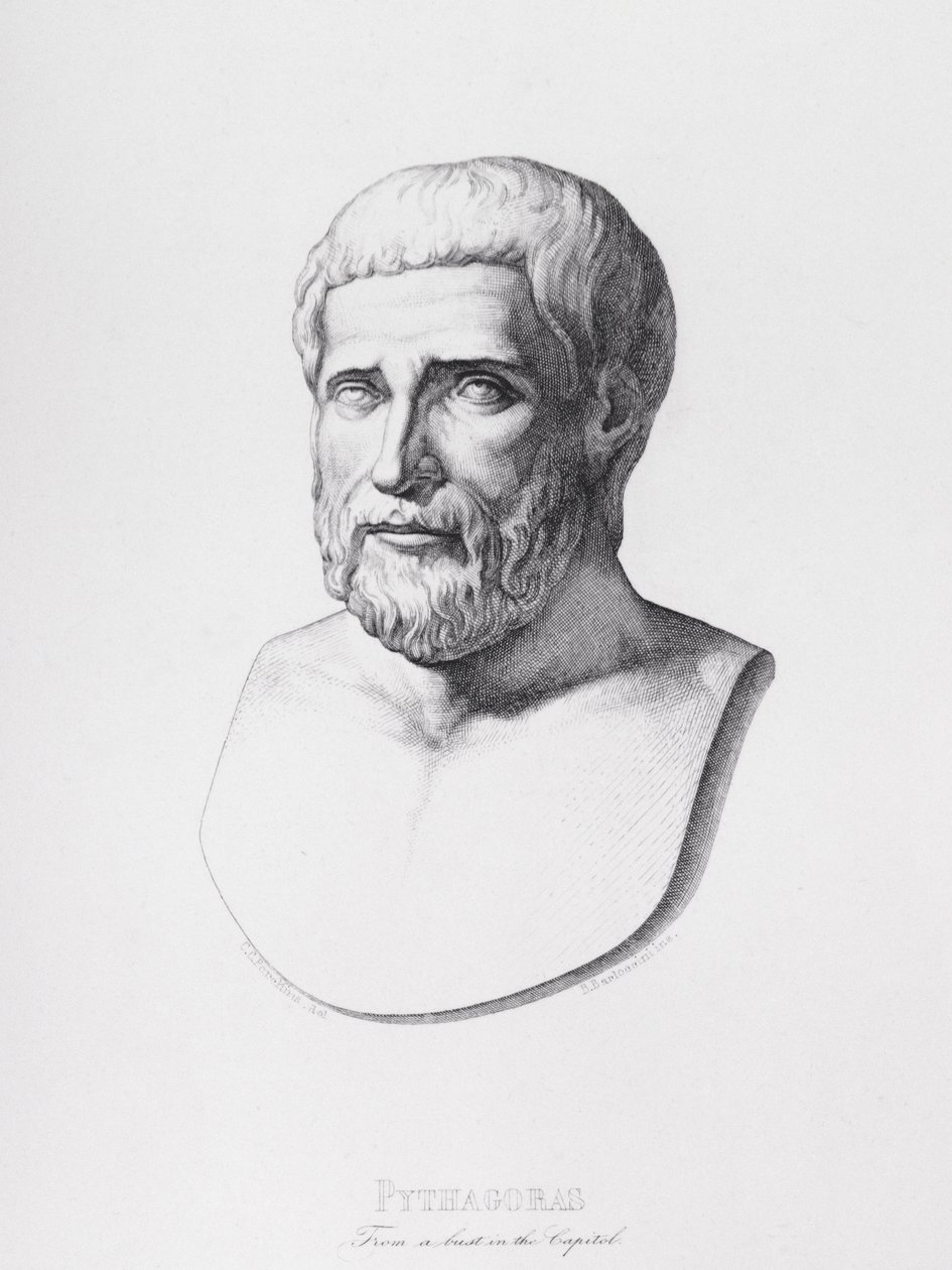 B.Barloccini tarafından kazınmış Pisagor portresi (MÖ 580-500), 1849 by C.C Perkins