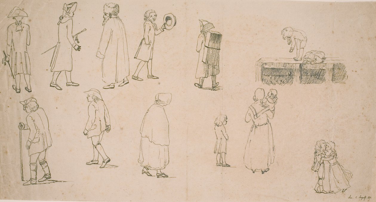 Diğerlerinin yanı sıra çeşitli rakamlar. Oynak çocuklar ve "portre ressamı Hansen" ile 2 grup by C.D. Fritzsch