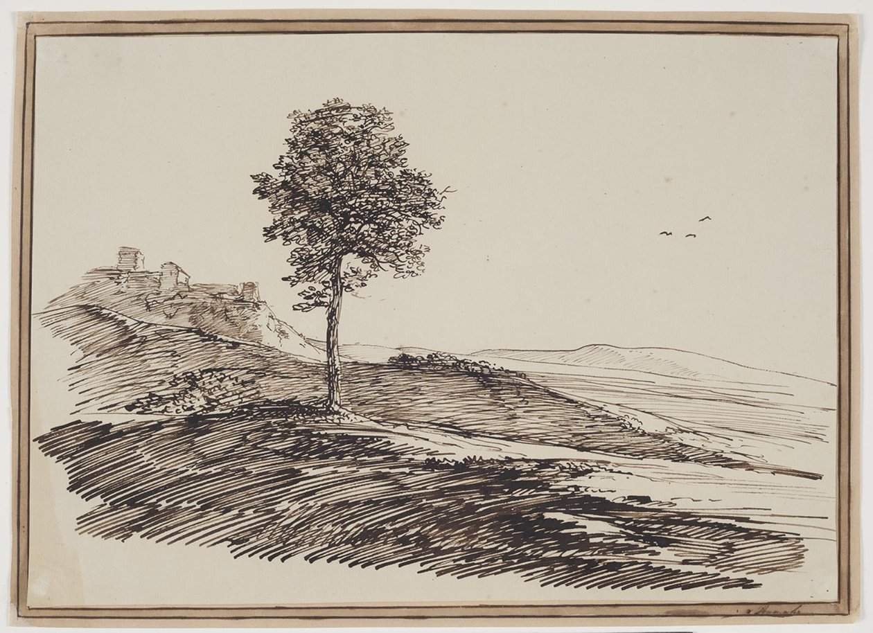 Arka planda ağaçlarla dolu dağ manzarası, evlerde by C.F. von Rumohr