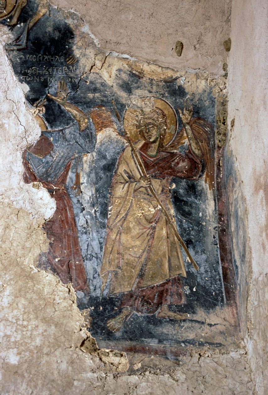 Melek ve aziz, Agios Georgios Apodoulou kilisesindeki freskten detay, Apodoulou, Girit, Yunanistan (fotoğraf) by J.B. and Brown J. Rowbotham