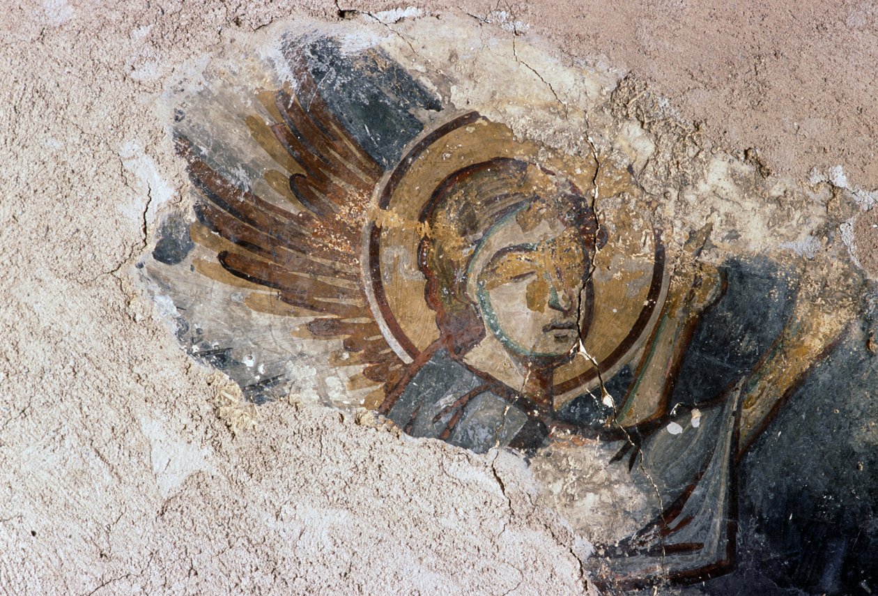 Angel, Agios Georgios Bizans kilisesindeki fresk, Apodoulou, Girit, Yunanistan (fotoğraf) by J.B. and Brown J. Rowbotham