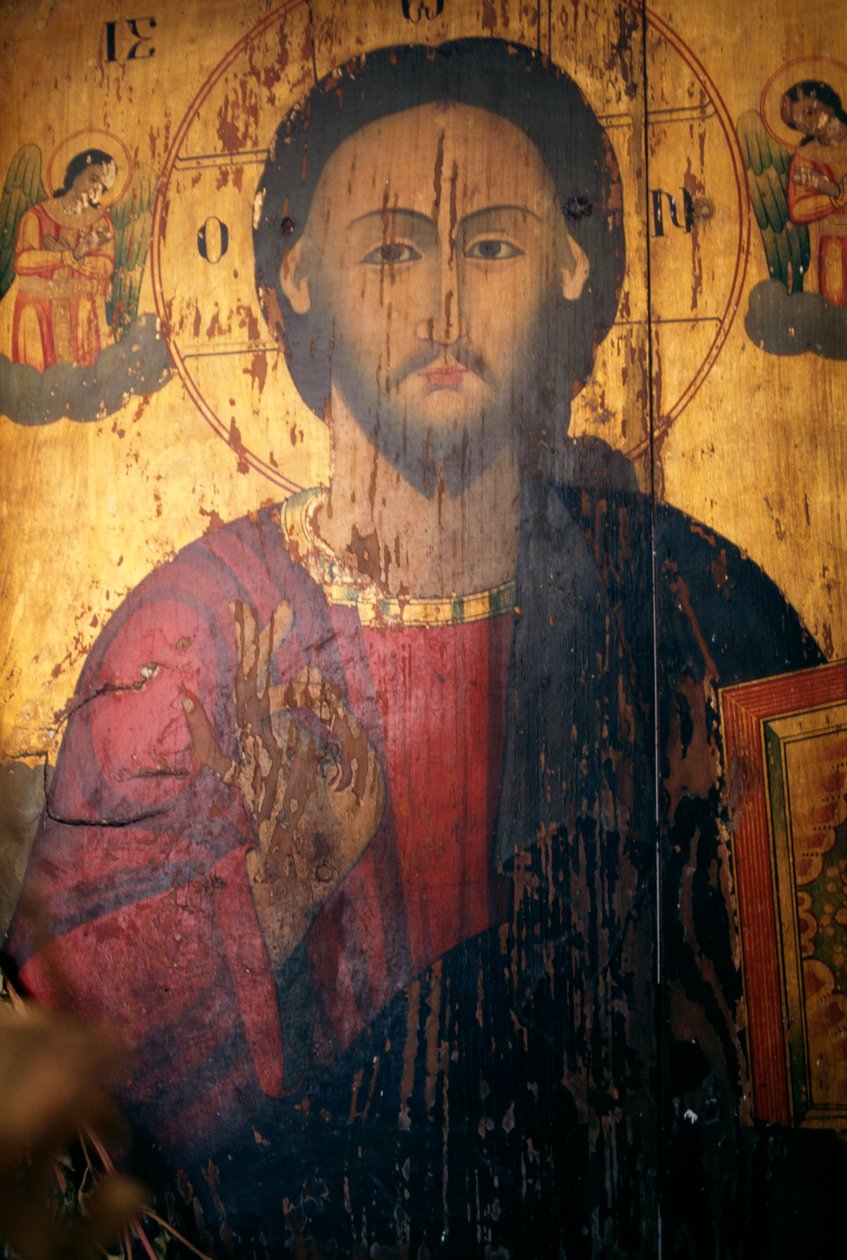 İsa, Agios Antonios kilisesinde ahşap üzerine boyanmış, Kavousi, Girit, Yunanistan (fotoğraf) by J.B. and Brown J. Rowbotham
