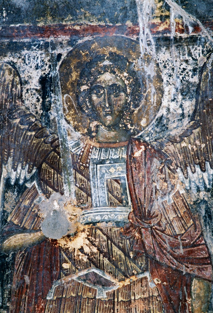 Agios Vasileios kilisesinin tavanında at, hasarlı fresk, Vavouledo, Girit, Yunanistan (fotoğraf) by J.B. and Brown J. Rowbotham