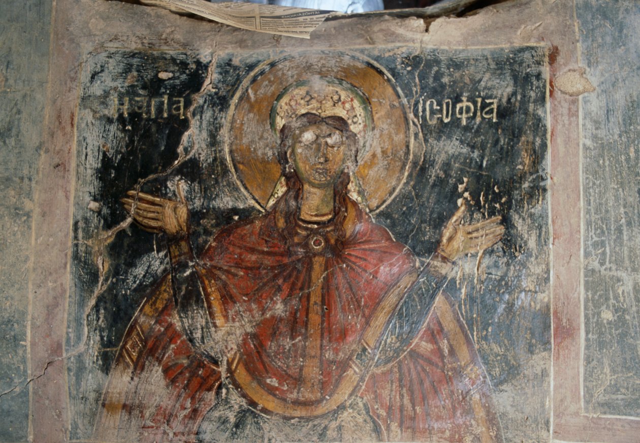 Aziz, freskli duvarlar Agios Georgios Kilisesi, Komitades, Girit, Yunanistan (fotoğraf) by J.B. and Brown J. Rowbotham