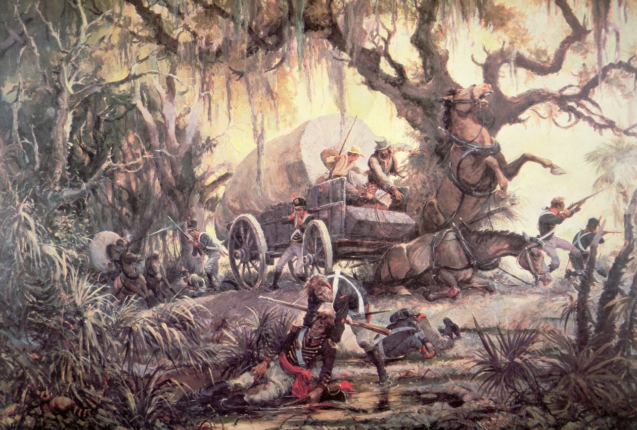 Seminole Kızılderilileri bir ABD denizci tedarik vagonunu pusuya düşürdü by J.B. and Brown J. Rowbotham
