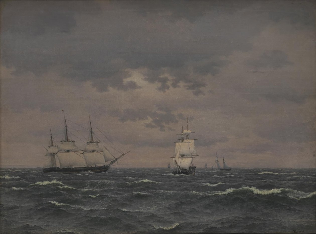Bir Corvette Reefing Bir Taze Rüzgarda Yelken Açıyor ve Diğer Bazı Gemiler by Christoffer Wilhelm Eckersberg