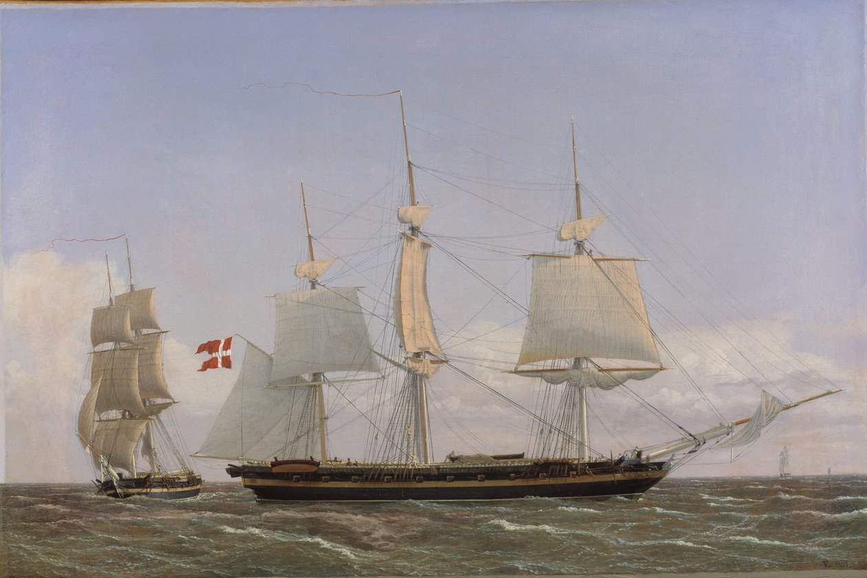 Danimarkalı Bir Korvet ile Görüşmek İçin Açılan Danimarkalı Korvet: Batı Hint Sularında Ayarlanan Sahne by Christoffer Wilhelm Eckersberg