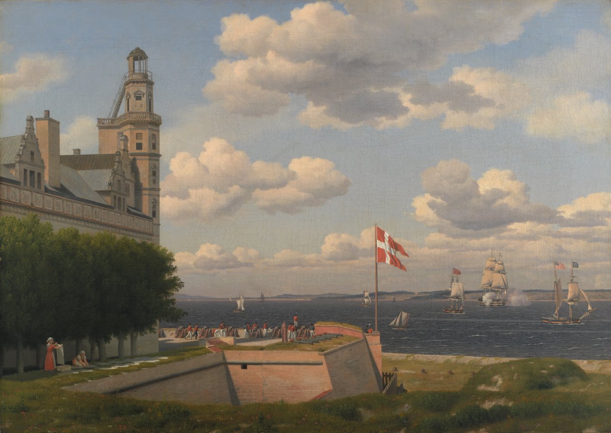 Kronborg Kalesi Surlarından İsveç Sahillerine Bir Bakış by Christoffer Wilhelm Eckersberg