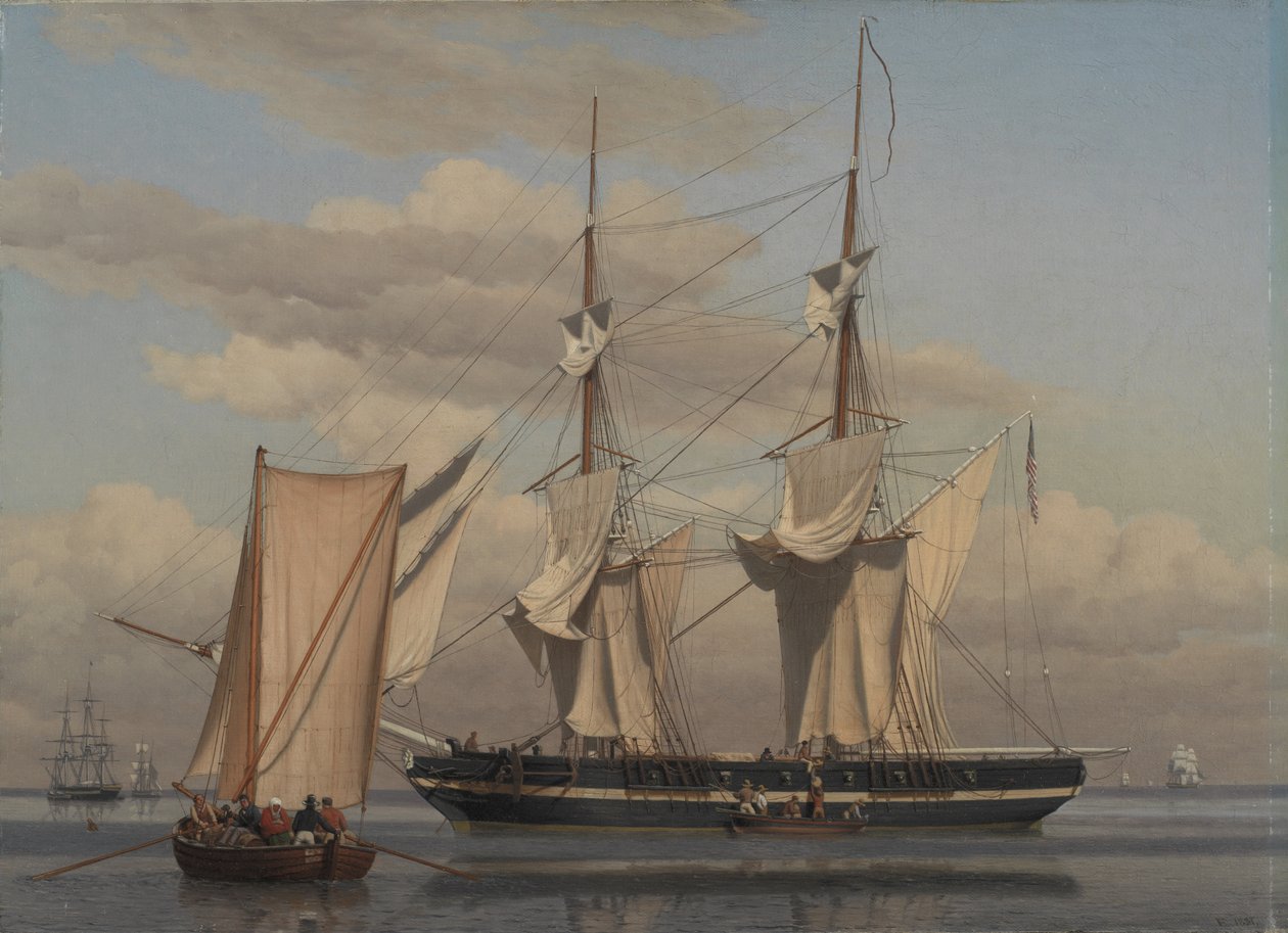 Bir Amerikan Deniz Brigi, Yelkenleri Kururken Çapada Yatıyor by Christoffer Wilhelm Eckersberg