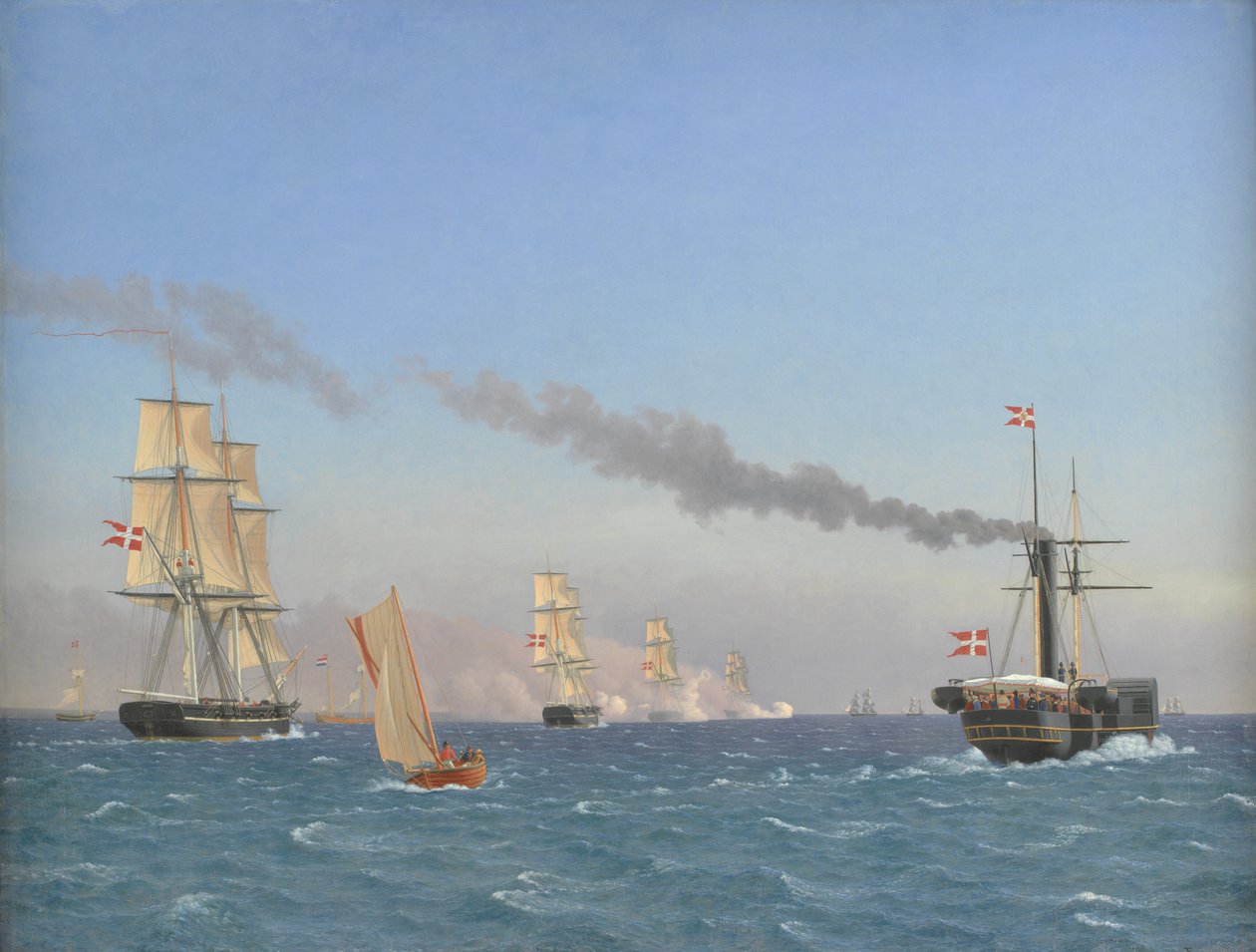 Christian VIII "Agir" Vapurunda Kopenhag yakınlarındaki bir Filonun Manevralarını İzlemek by Christoffer Wilhelm Eckersberg