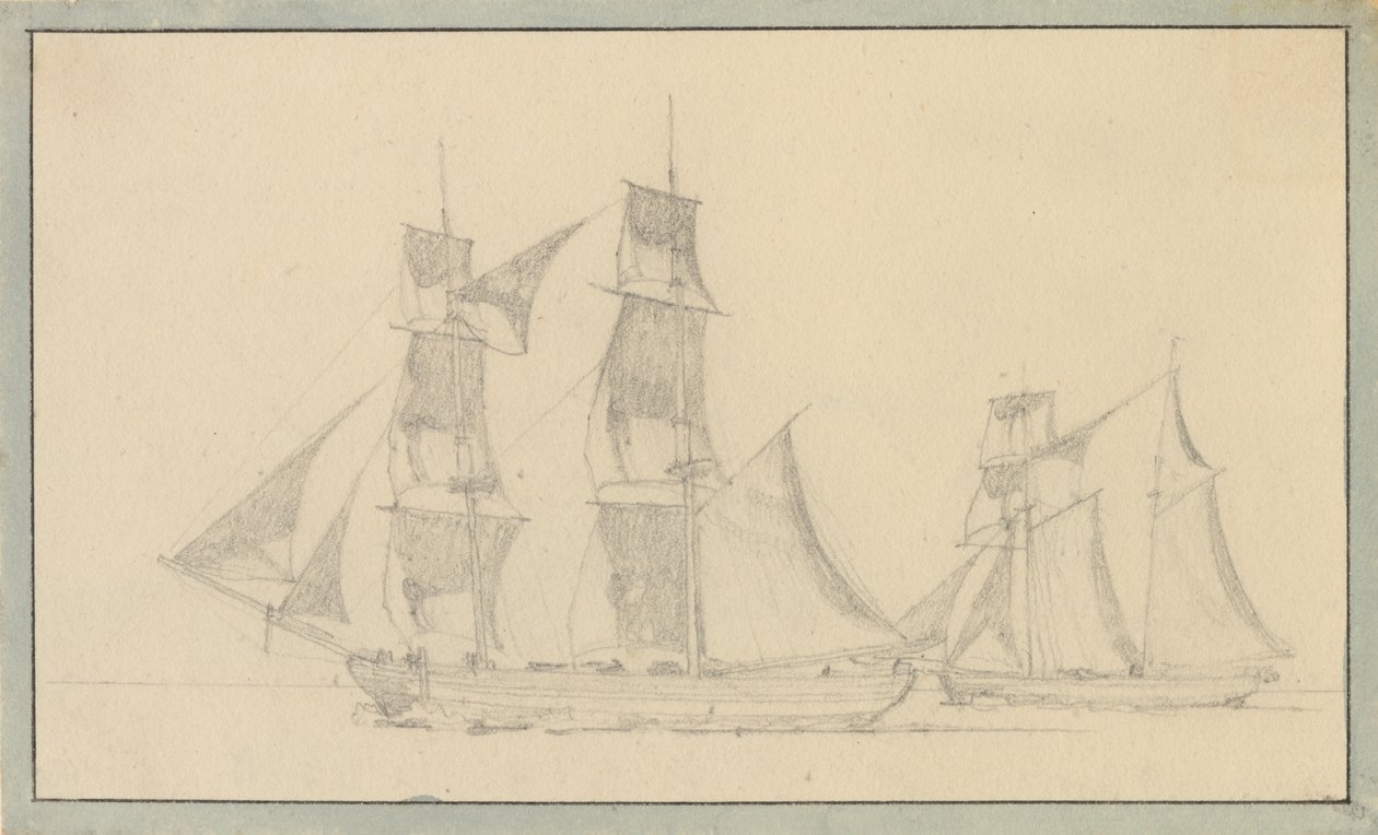 Bir brik ve yelken altında bir gulet. by Christoffer Wilhelm Eckersberg