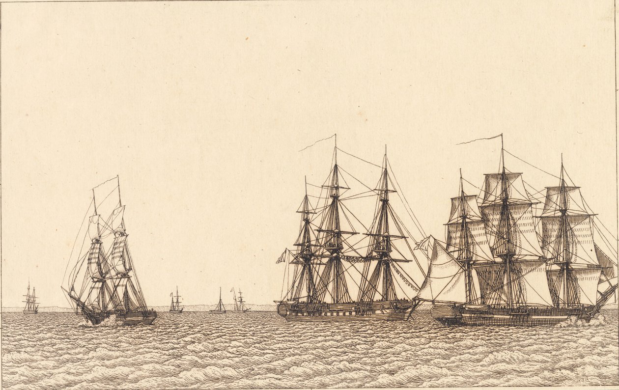 Bir brik yelken. "Doğrusal Perspektif" için İllüstrasyon, Plaka IXb by Christoffer Wilhelm Eckersberg