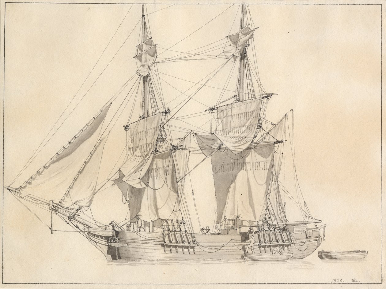 Bir brig yelkenleri kurutur by Christoffer Wilhelm Eckersberg