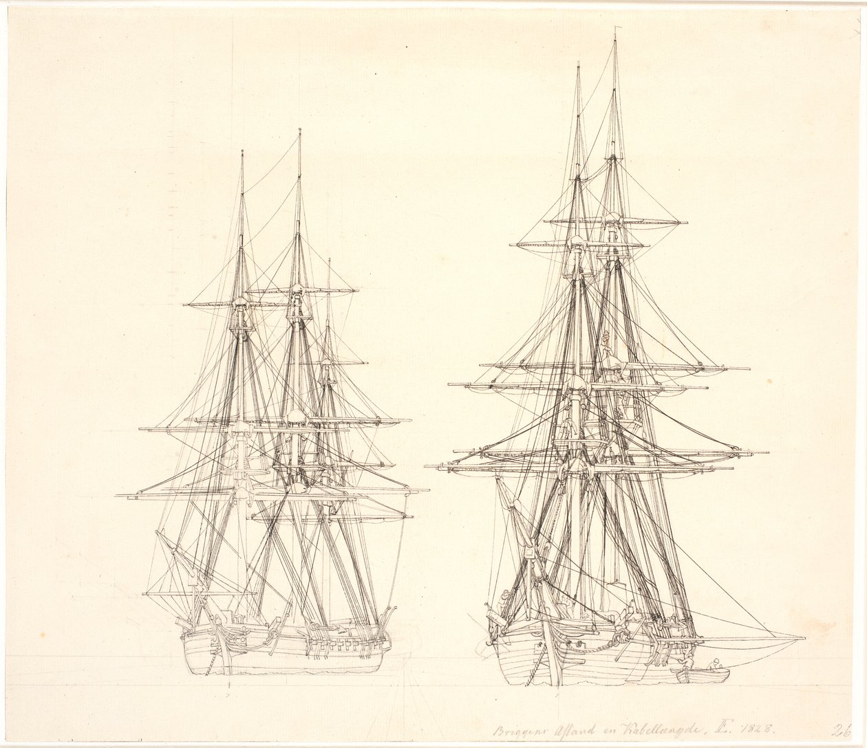Bir korvet ve demirlemek için bir gemi. by Christoffer Wilhelm Eckersberg