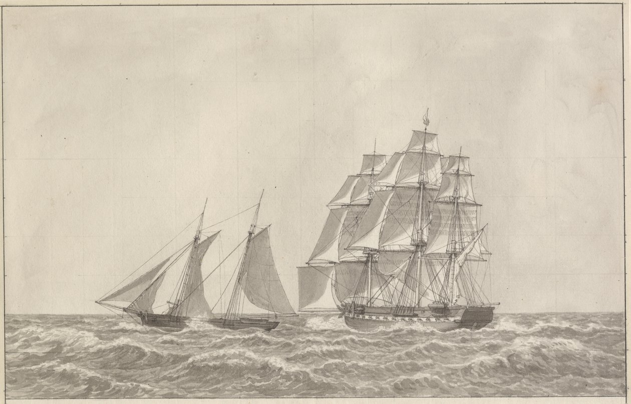 Takip eden bir firkateynden kaçan bir gulet by Christoffer Wilhelm Eckersberg