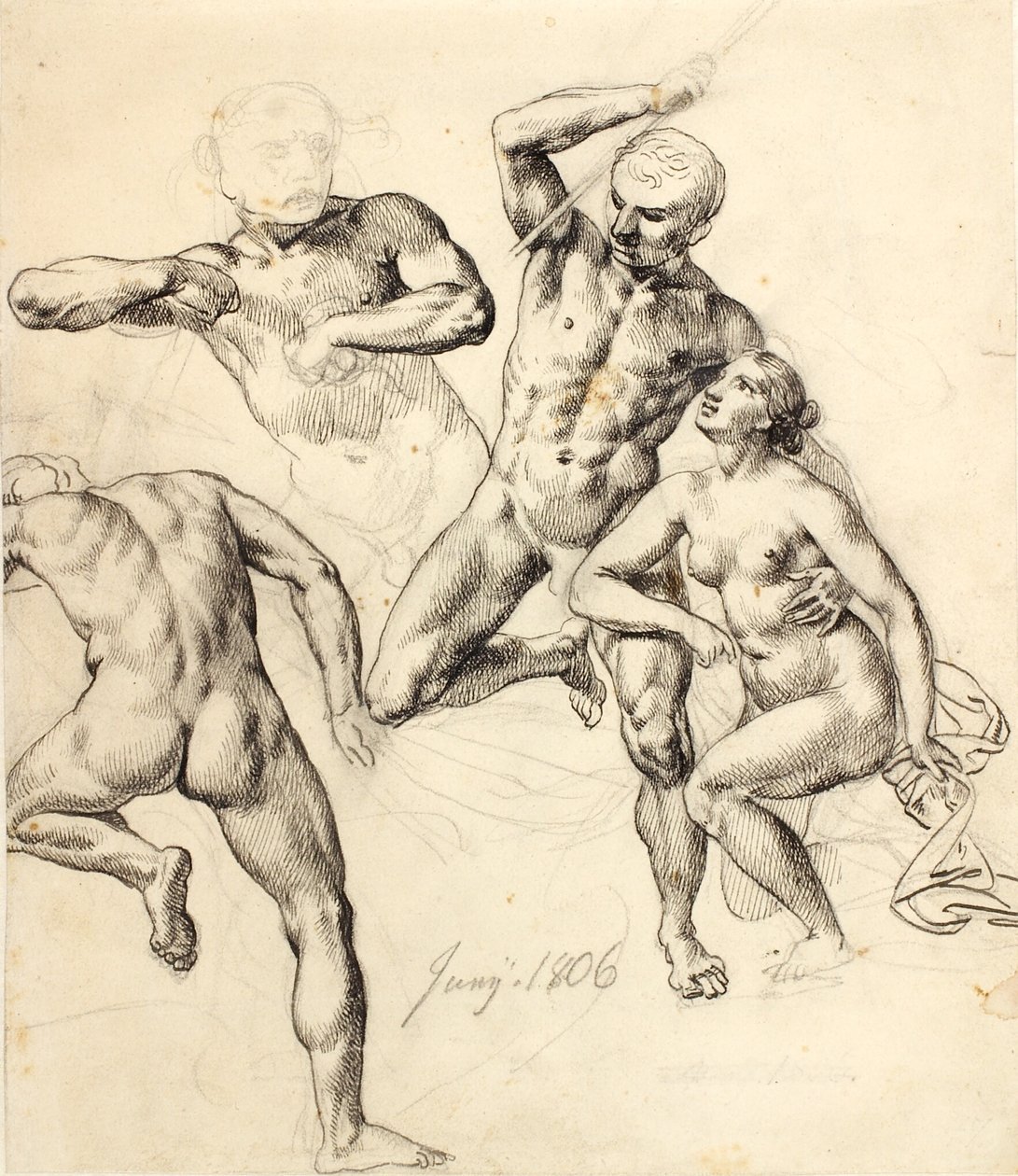 Figür çalışmaları - üç erkek ve bir kadın by Christoffer Wilhelm Eckersberg
