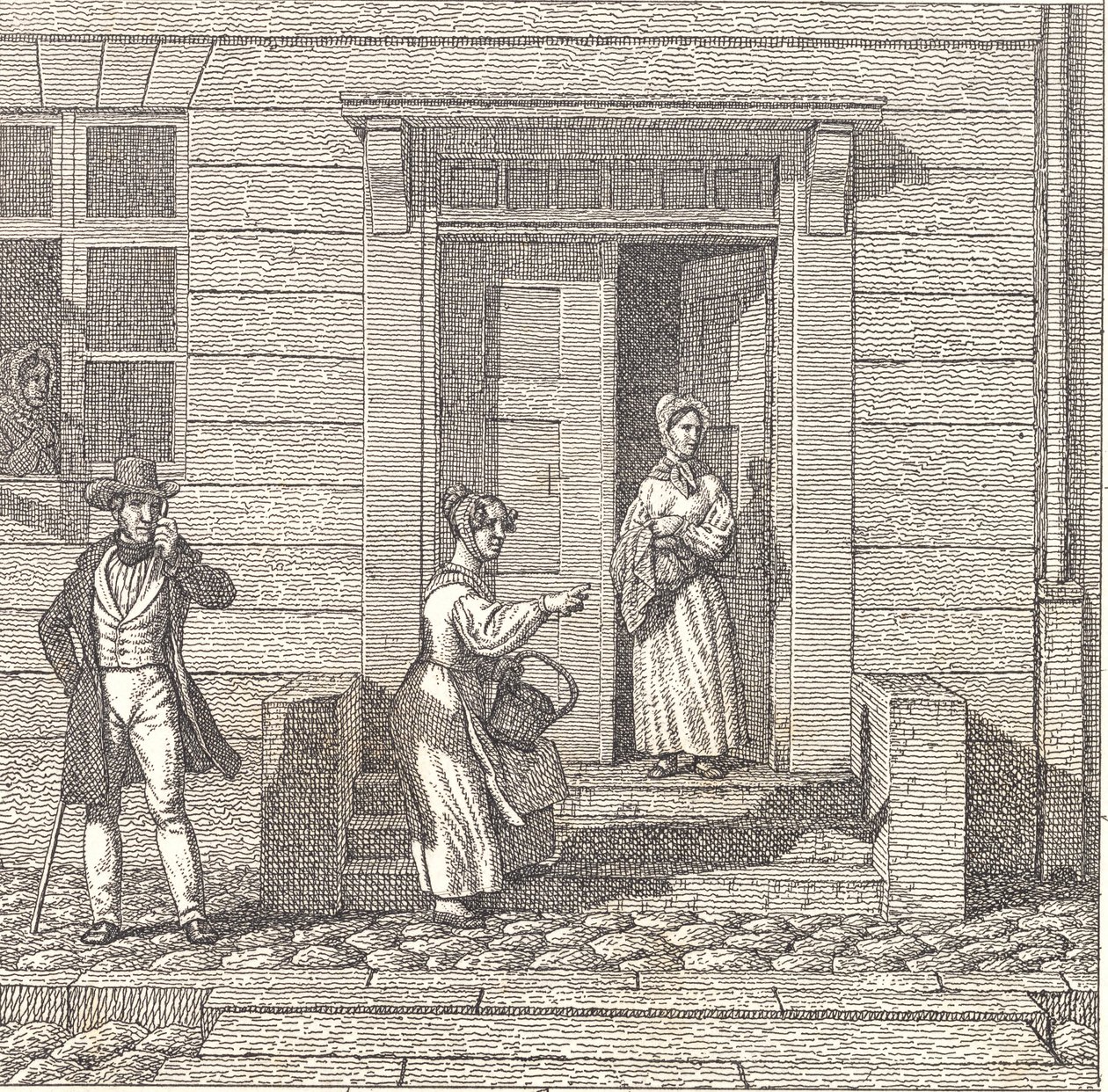 Sokak sahnesi, iki kız, bir beyefendi ve bir eş arayan bir eş by Christoffer Wilhelm Eckersberg