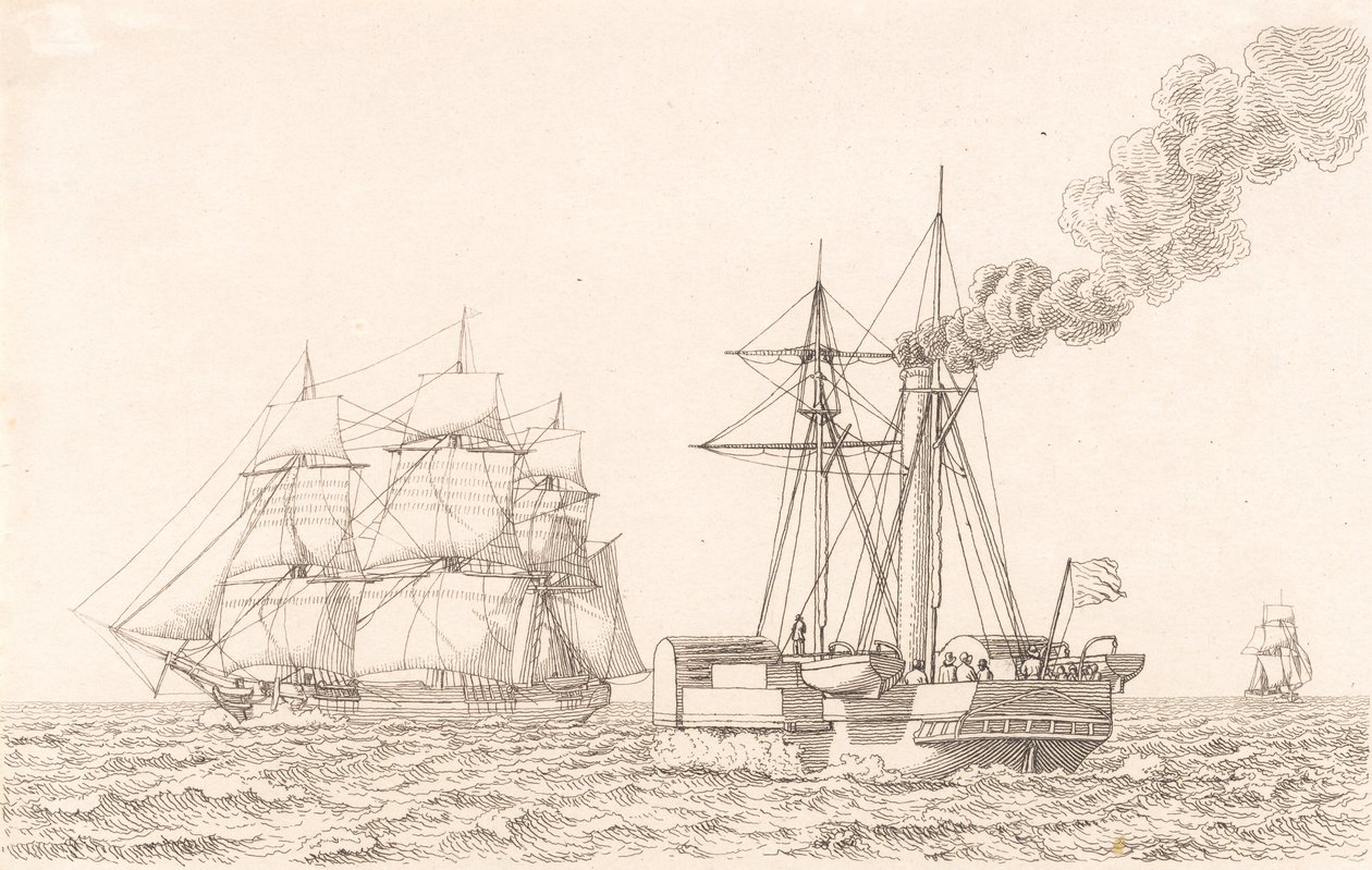 Tekerlekli vapur ve yelkenli gemi by Christoffer Wilhelm Eckersberg