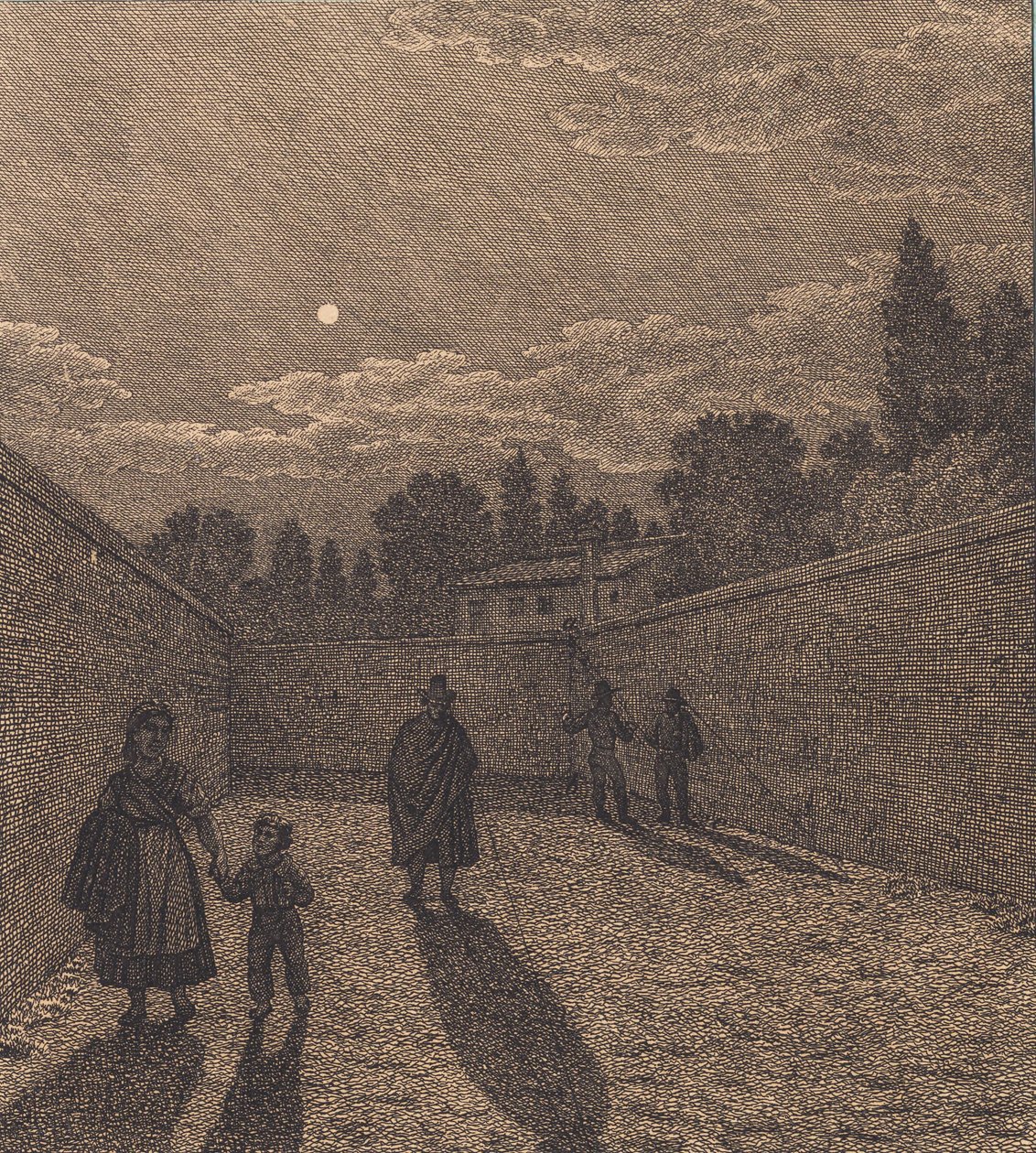 Bir yol üzerinde ay ışığı. "Doğrusal Perspektif" için İllüstrasyon, Plaka IV by Christoffer Wilhelm Eckersberg