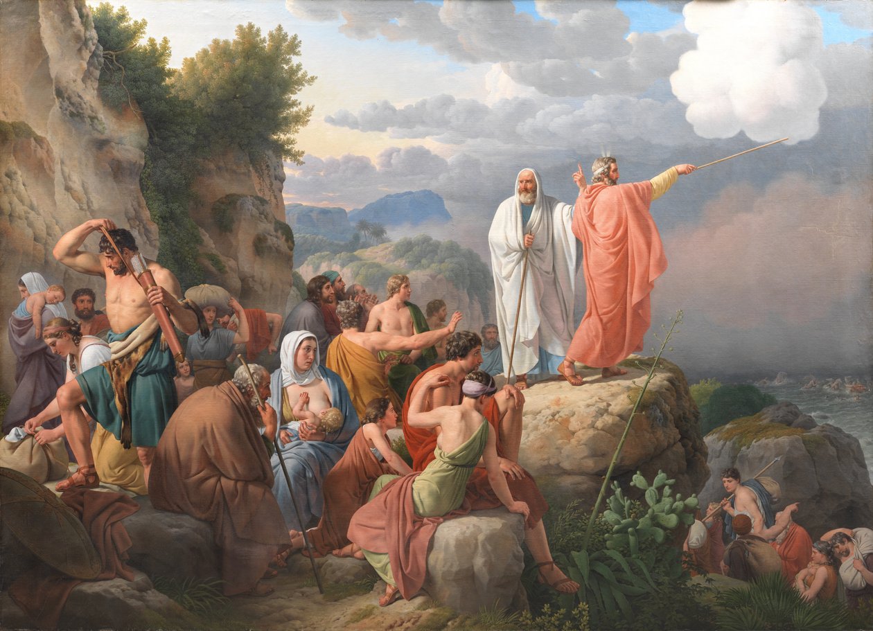 Musa Kızıldeniz'in geri dönmesine izin verir ve Firavun'un ordusu sular altında kalır by Christoffer Wilhelm Eckersberg