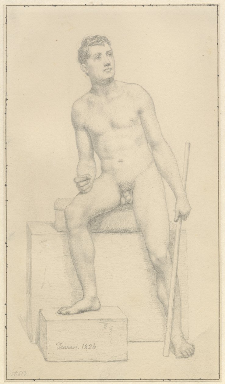 Oturan çıplak erkek model. by Christoffer Wilhelm Eckersberg