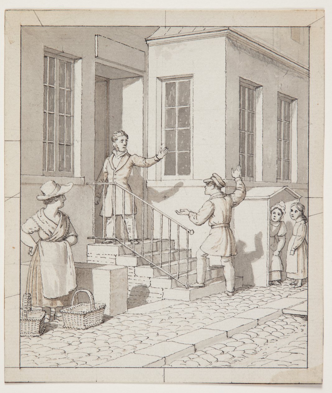 Sokak merdivenlerinde kavga. "Resim sanatına uygulanan doğrusal perspektif" için ön çalışma, Tablo VII, 2 by Christoffer Wilhelm Eckersberg