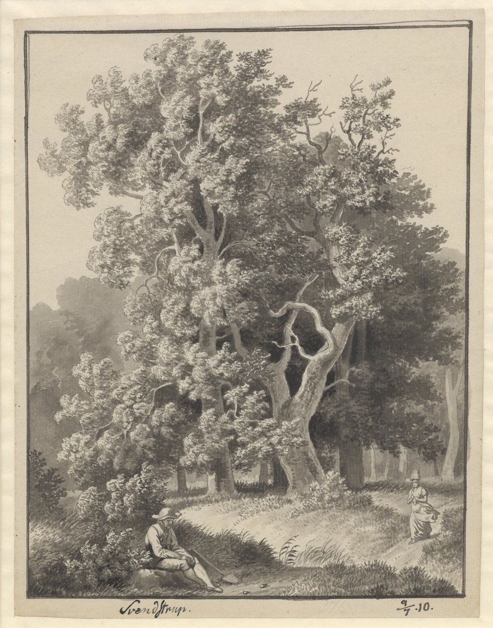 Birkaç figürlü Svendstrup tarafından orman alanı, önünde kürekle oturan bir adam by Christoffer Wilhelm Eckersberg