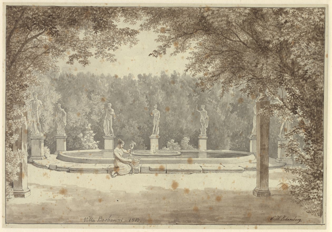 Palazzo Barberini, Roma bahçesindeki çeşme by Christoffer Wilhelm Eckersberg