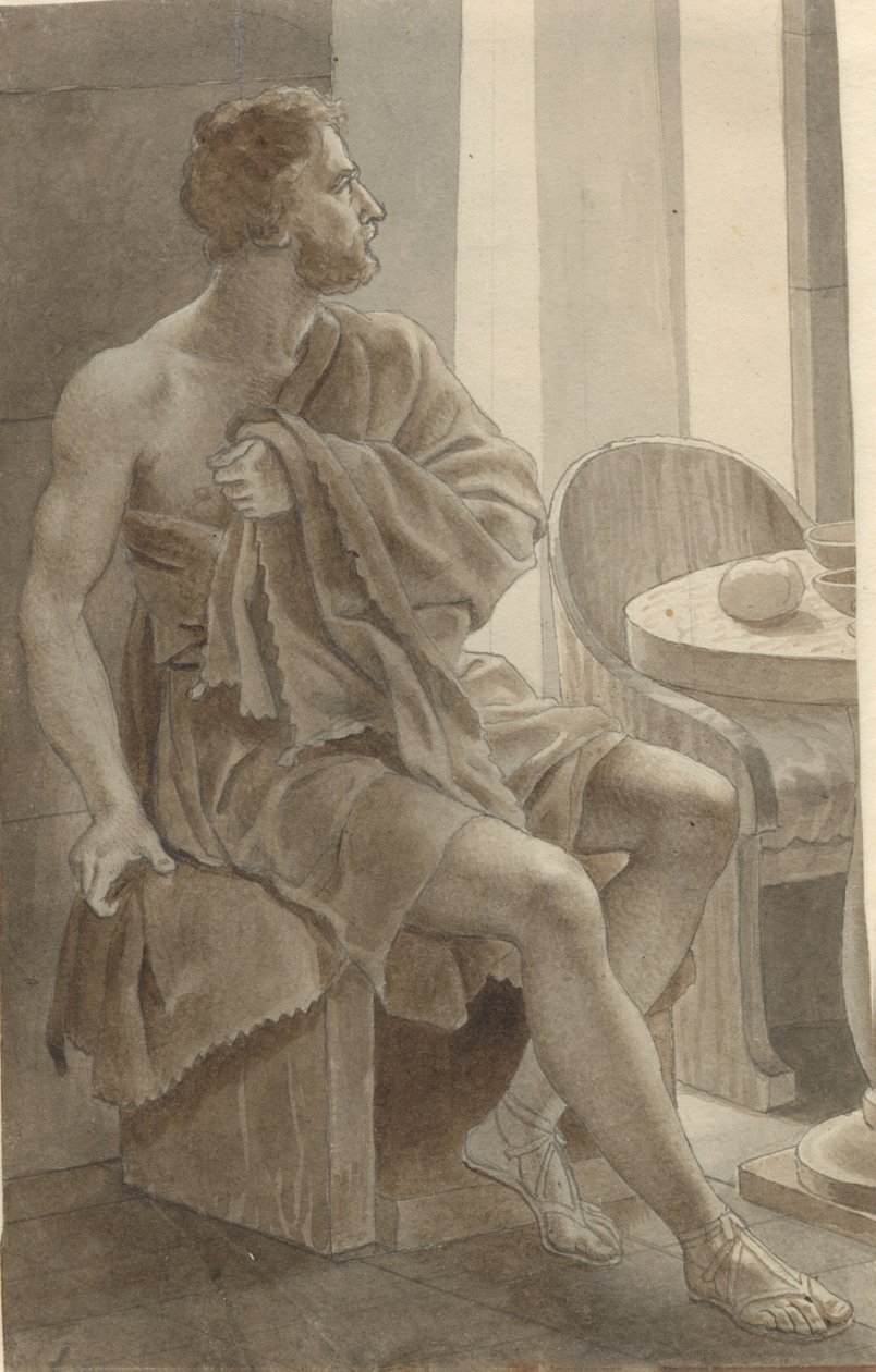 Telemachus, çoban Eumaios - Odysseus ile bir dilenci kılığına girmiş Odysseus ile tanışır; tüm kompozisyonun parçası. by Christoffer Wilhelm Eckersberg