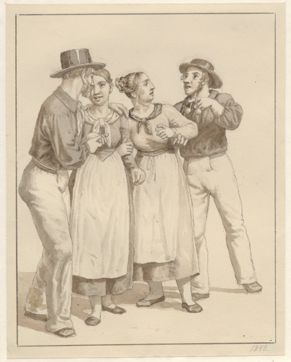 İki denizci birkaç kızı tedavi eder. by Christoffer Wilhelm Eckersberg