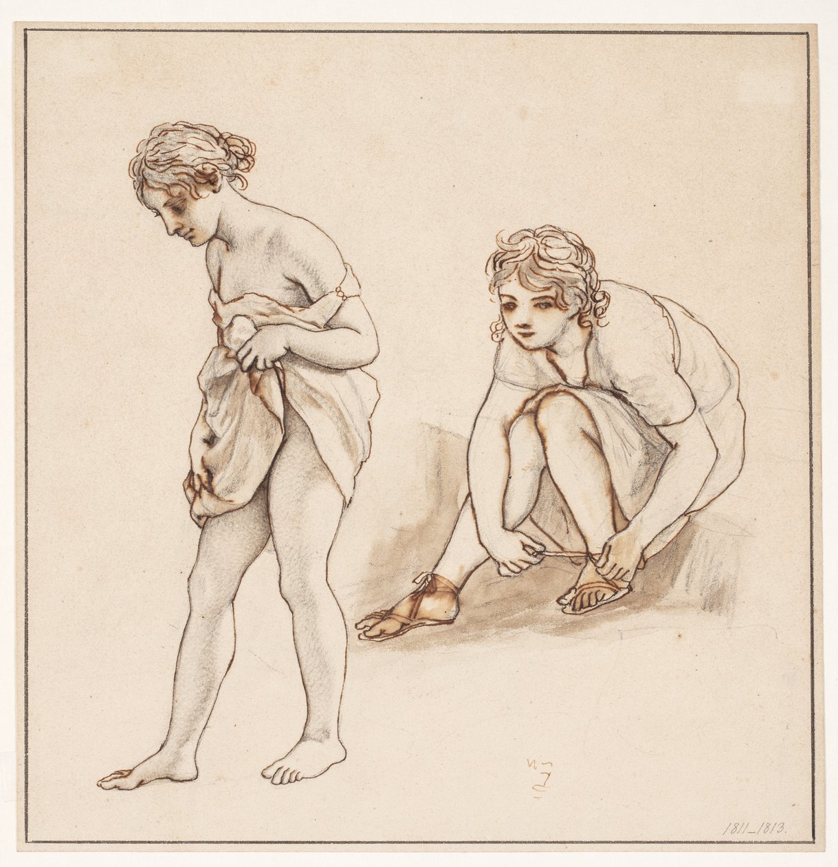 Yarı çıplak bir kadının iki çalışması by Christoffer Wilhelm Eckersberg