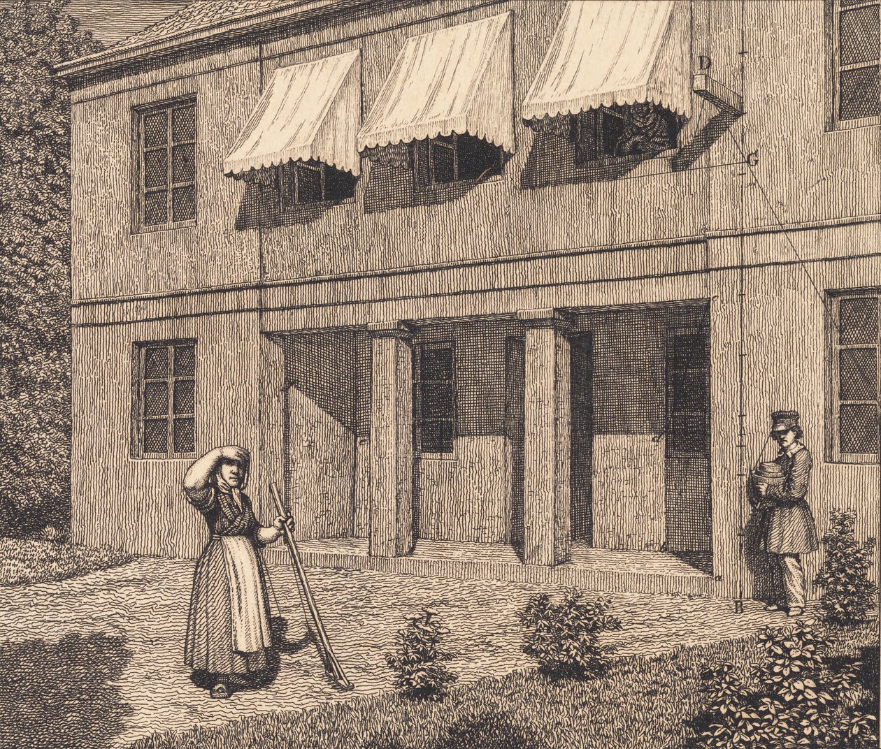 Bir villanın dışında. "Doğrusal Perspektif" için İllüstrasyon, Plaka V by Christoffer Wilhelm Eckersberg