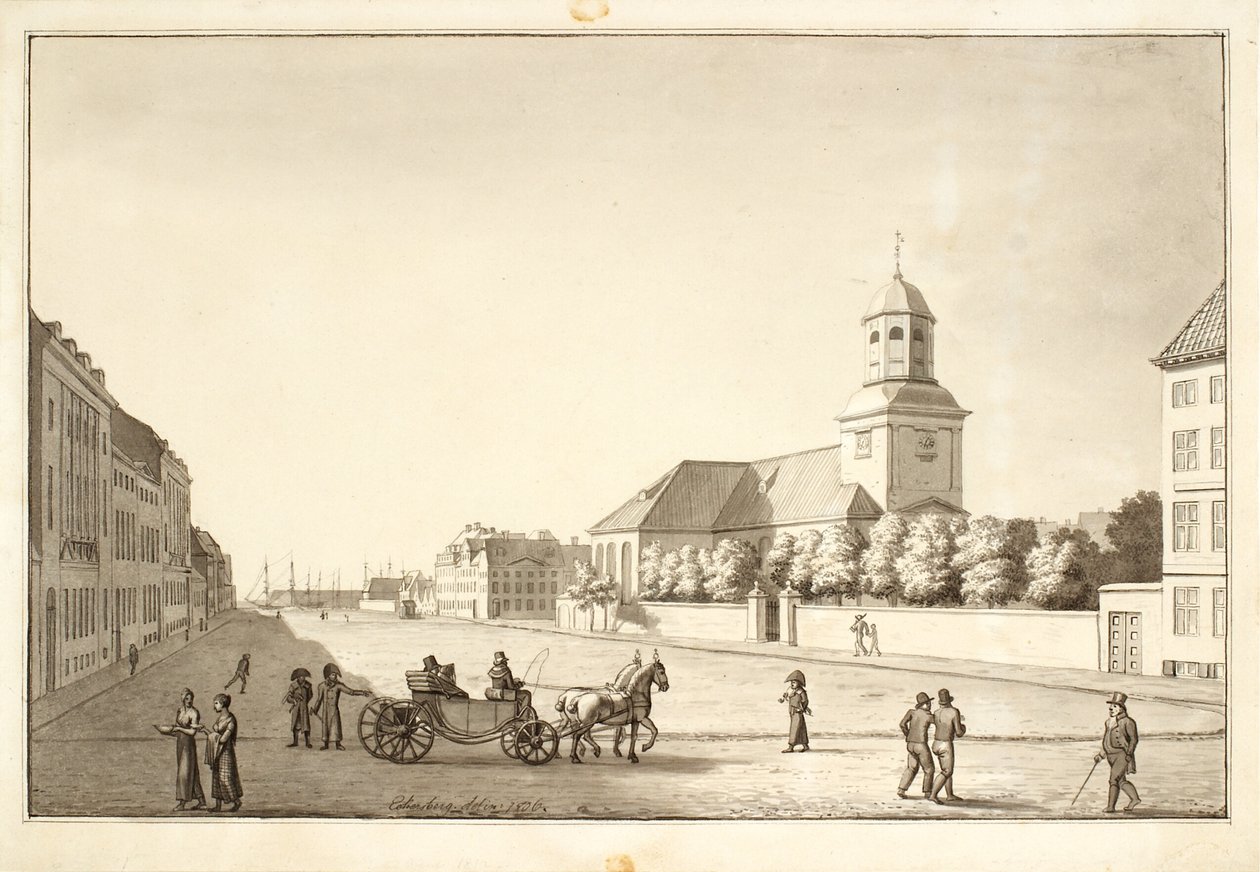 Garnizon Kilisesi ile Sankt Annae meydanının görünümü by Christoffer Wilhelm Eckersberg