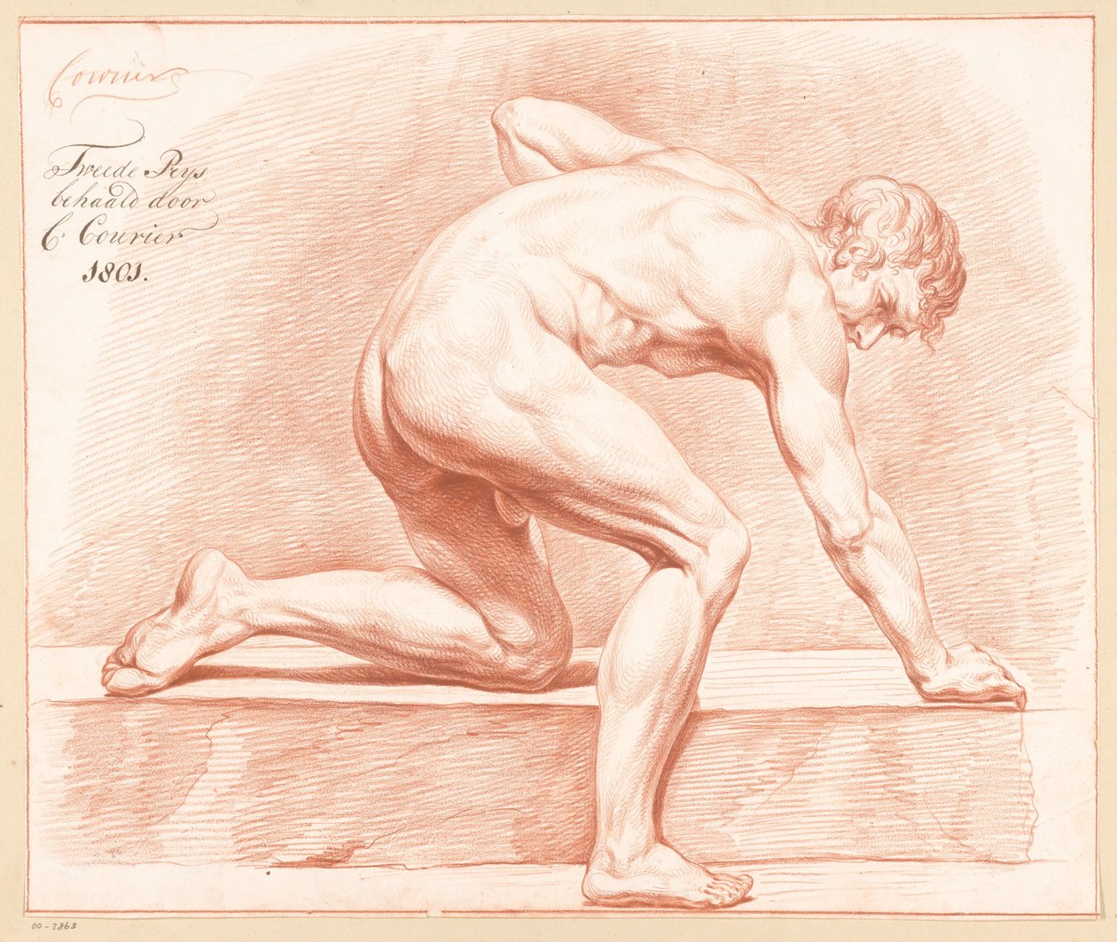 Diz çökmüş çıplak erkek, yandan görünüş (2. ödül 1801) by C. Courier