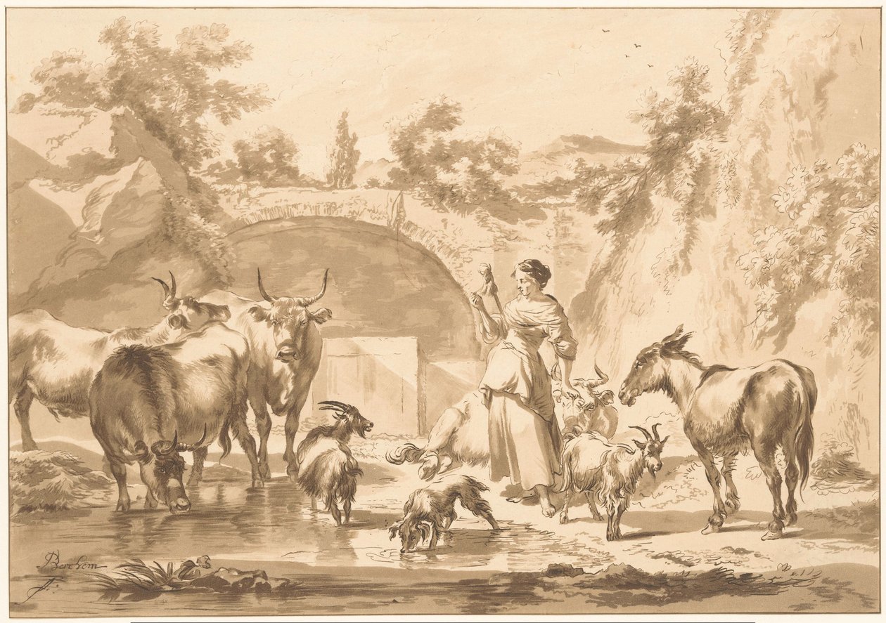 sürüsü ile dönen çoban by C. Dietrich (prentmaker) (possibly)
