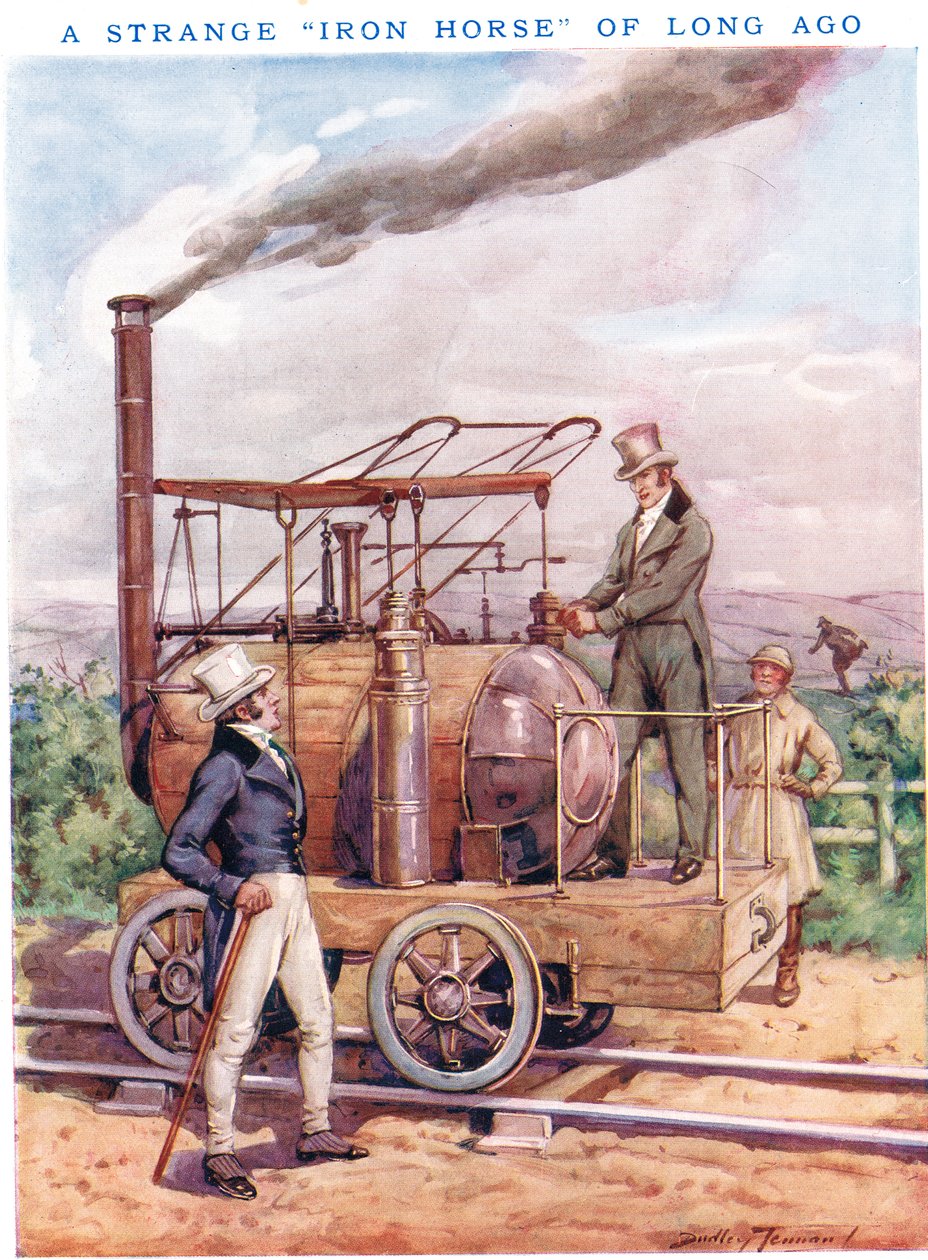 Uzun Zaman Öncenin Garip Bir 'Demir At'ı, 'Newnes' Resimli Bilgi Kitabı'ndan illüstrasyon (renkli lito) by C. Dudley Tennant