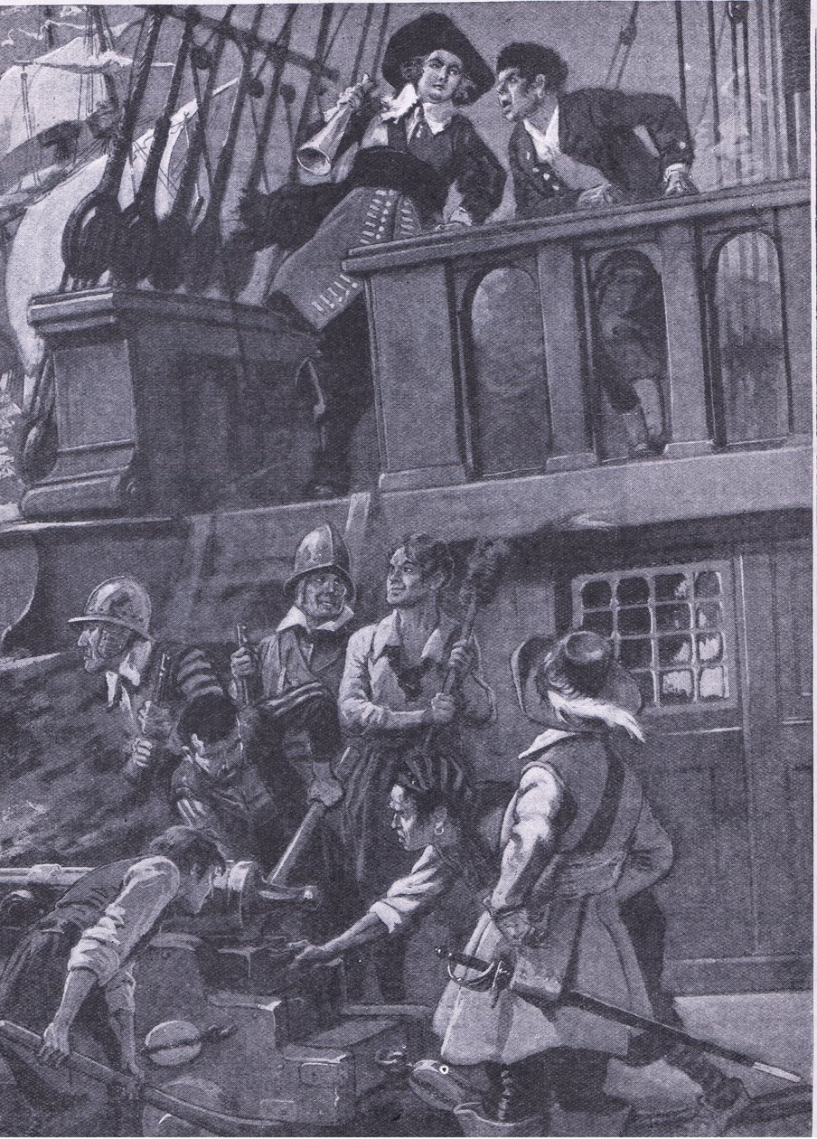 General Blake deniz savaşlarında nasıl savaştı, 'Cassell's Romance of Famous Lives'tan örnek, 1940 dolayları (litho) by C. Dudley Tennant