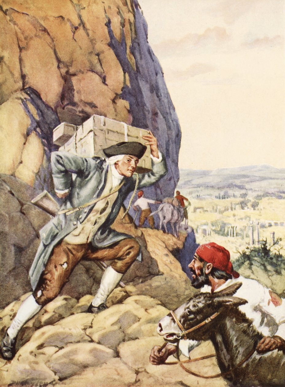 James Bruce aptal takipçisine (litho) yardım ediyor by C. Dudley Tennant