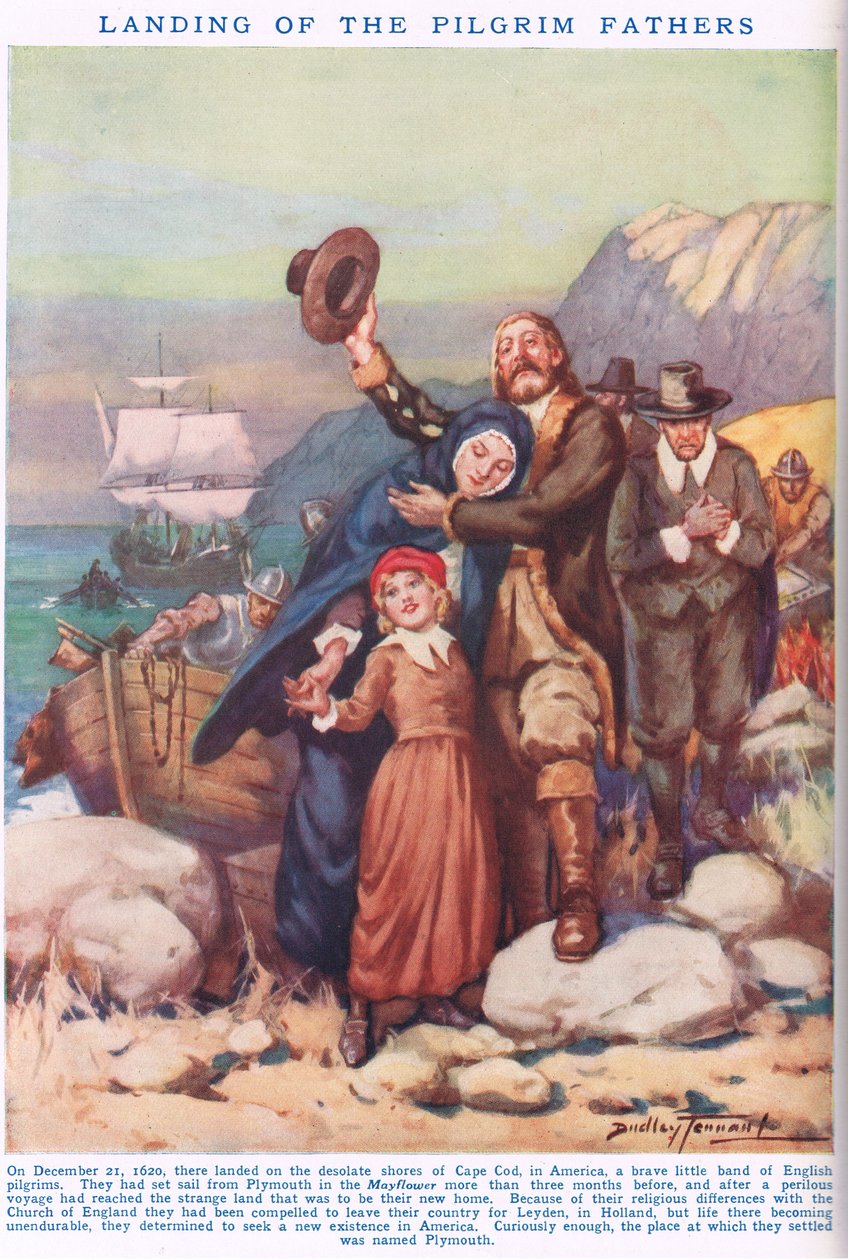 Hacı Babaların İnişi, 'Newnes' Resimli Bilgi Kitabı'ndan bir çizim (renkli lito) by C. Dudley Tennant