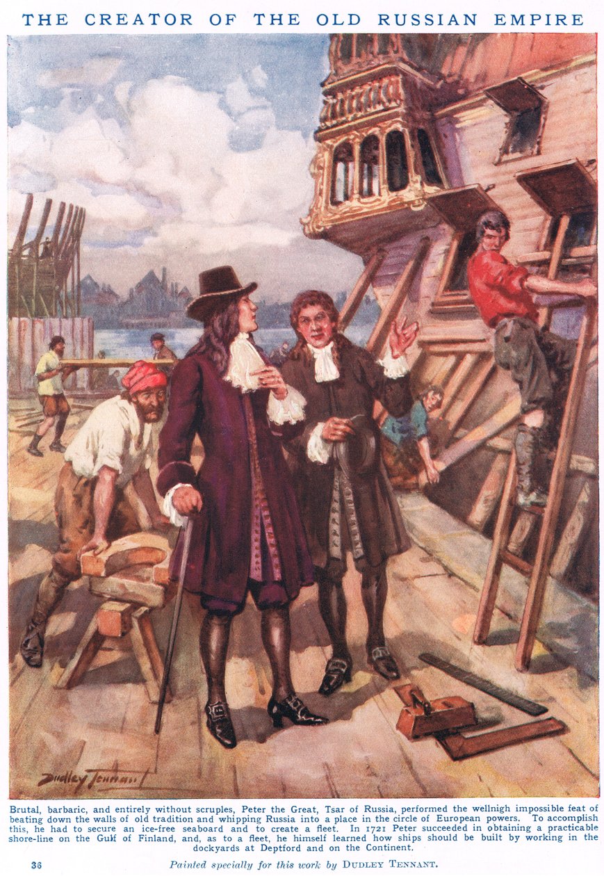 Büyük Peter: Eski Rus İmparatorluğunun Yaratıcısı, 'Newnes' Resimli Bilgi Kitabı'ndan illüstrasyon (renkli lito) by C. Dudley Tennant