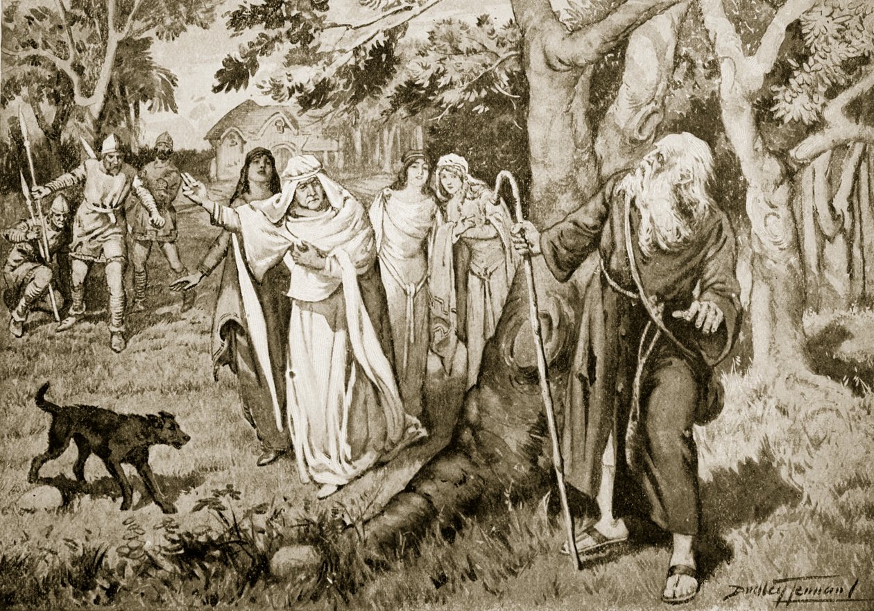 Kenneth ve Fenella'nın buluşması, 993, 'Hutchinson's Story of the British Nation'dan illüstrasyon, c.1920 (litho) by C. Dudley Tennant