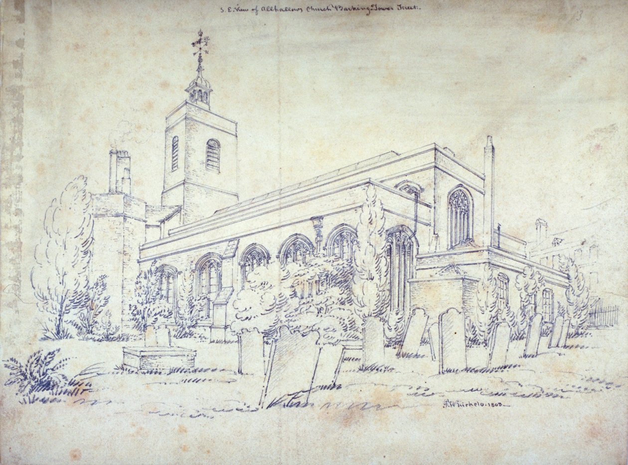 All Hallows-by-the-Tower Kilisesi, Londra, 1803 by C John M Whichelo