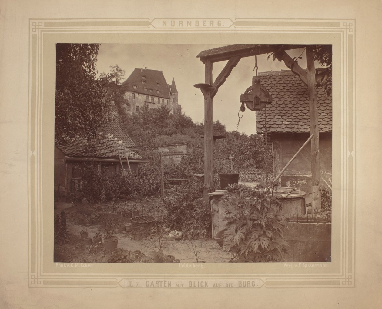 Heidelberg - Bahçeden Kale Görünümü, 1870 dolayları (kart stoğu üzerine albüm baskısı) by C. M. Eckert