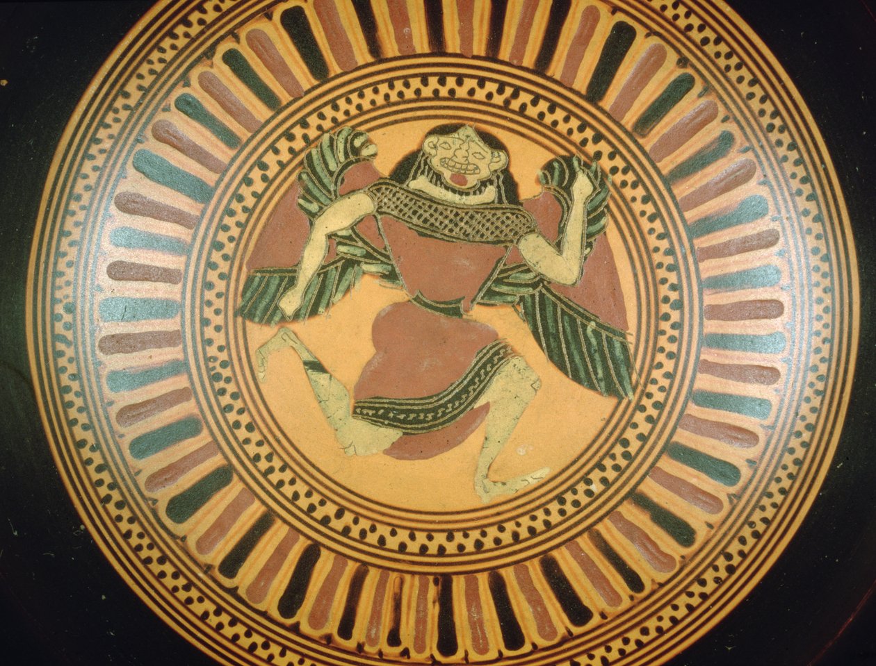 Akan bir gorgon (seramik) ile süslenmiş tavan arası siyah figürlü fincan by C Painter