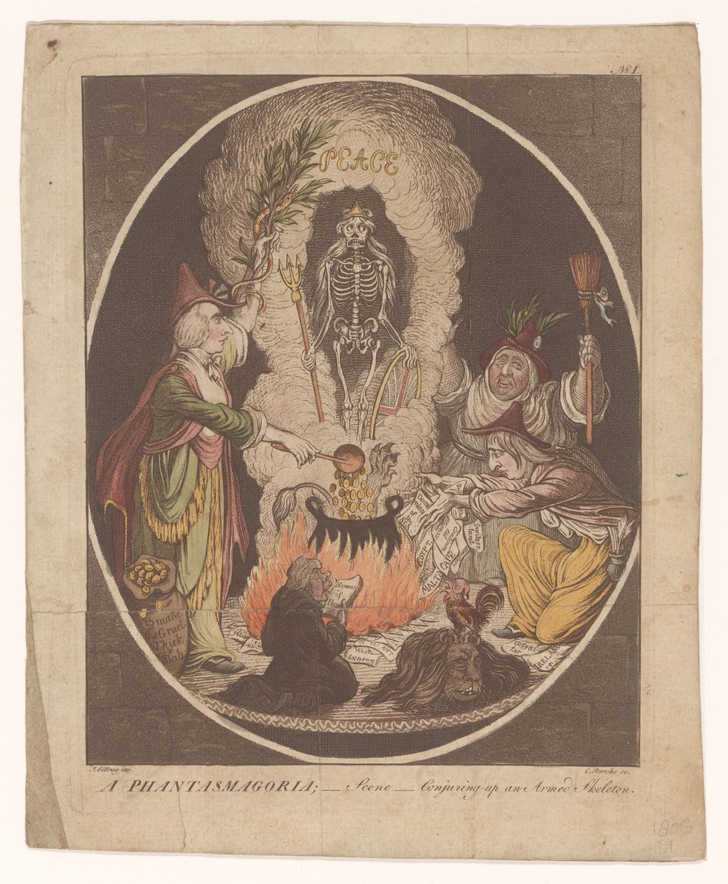Amiens Barışı Üzerine Karikatür, 1802 Bir Phantasmagoria; - Sahne - Silahlı İskelet Yaratmak (nesne üzerindeki başlık) by C. Starcke