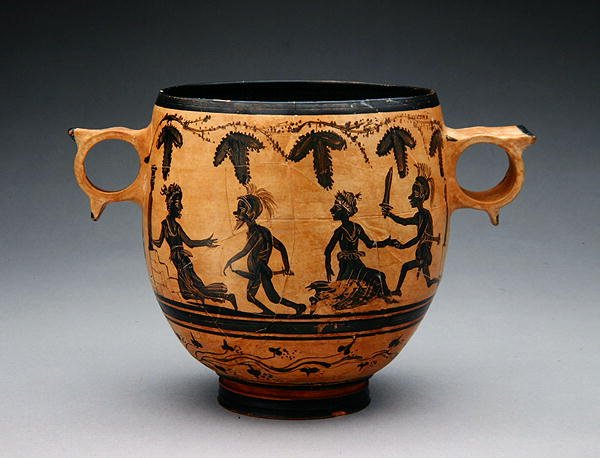 Parodi sahneli Skyphos, MÖ 430-410 (seramik) (ayrıca bkz. 307555) by Cabirian