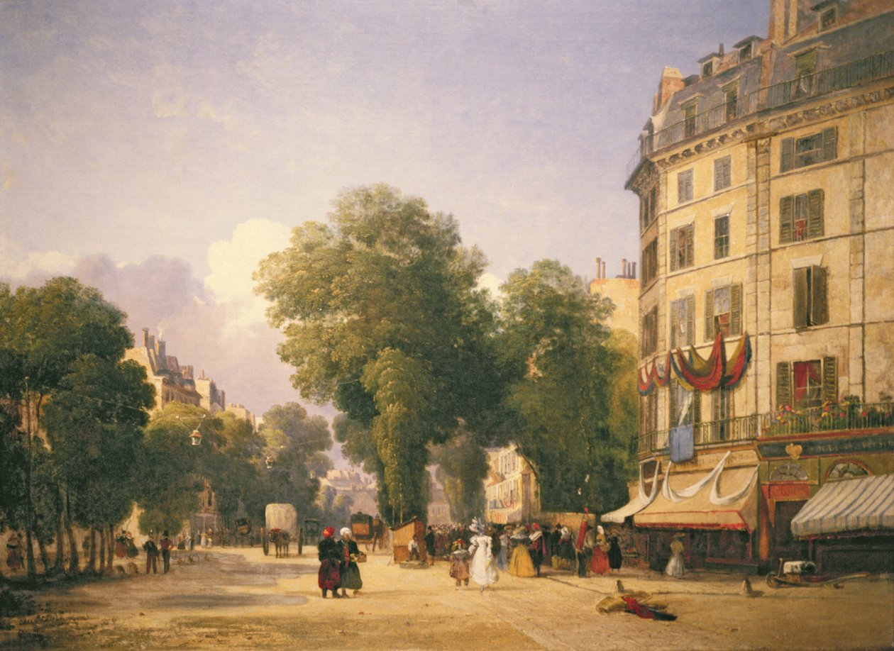 Boulevard des Capucines on the Corner of Rue de la Paix (now Place de lOpera), Paris, 1829  by Caleb Robert Stanley