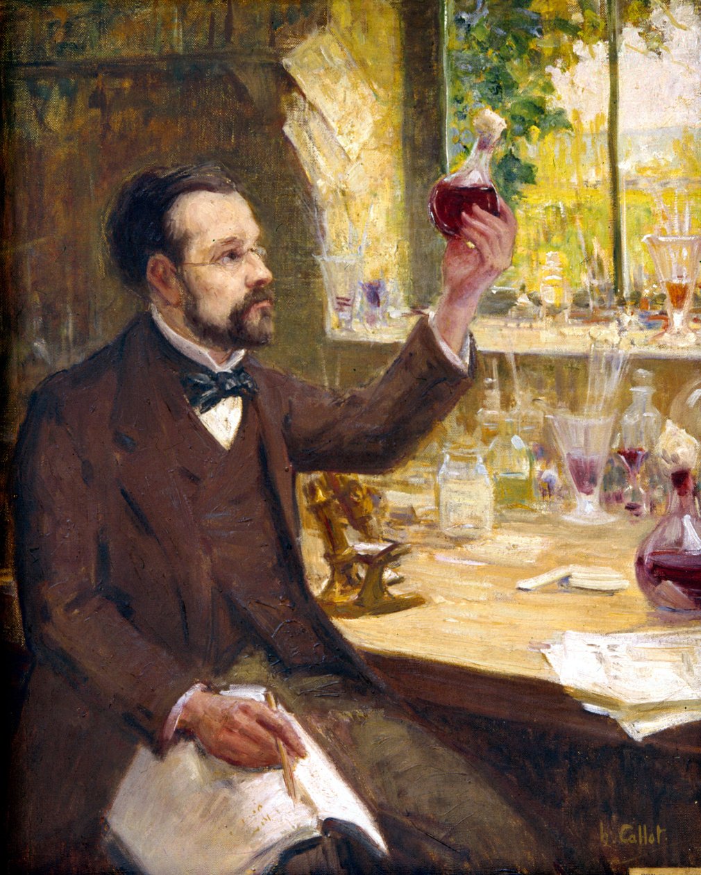 Louis Pasteur üzüm suyunun fermantasyonunu inceliyor by Callot Callot